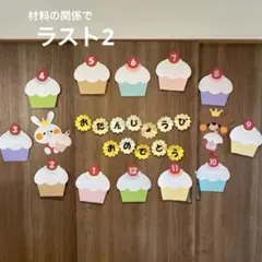 壁面飾り　カップケーキでおめでとう♪ お誕生日表