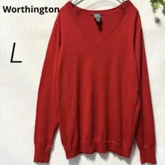 【美品】Worthington ラメ混 Vネックニット 上品 L キラキラ 赤