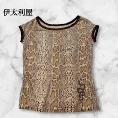 伊太利屋 ヘビ柄 半袖Tシャツ【Ｓ相当】フレンチ袖　柄物シャツ　一部クリスタル