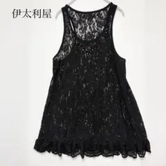 伊太利屋イタリヤ 総レース チュニック ノースリーブ ビジュー 黒 13