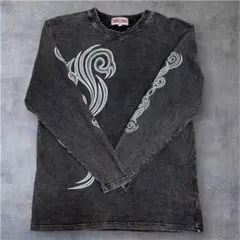 Y2K 00s Tribal Faded BLACKロングTシャツ Lサイズ