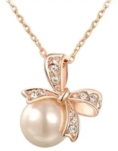 パール リボン ネックレス ローズゴールド  EARTHER RING