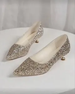 ゴールド グリッター ポインテッドトゥパンプス　結婚式　ブライダル