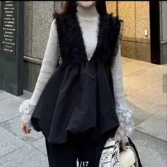 定価6,980円 美品♡チュール フリル 　バルーン ジレ　ブラック