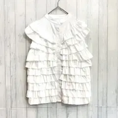 ベリテ ティアードフリル ブラウス バンドカラー ノースリーブ M-L