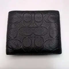 【極美品】コーチ COACH 二つ折り財布 シグネチャー ブラック レザーのサムネイル