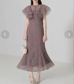 新品タグ付　フリル半袖シアーレース花柄刺繍ウエストマークマーメイドワンピース