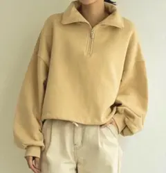 【t a r o s u】 ハイネックハーフジップスウェット