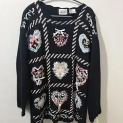 【古着】ハート刺繍入りニットセーター