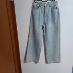 新品未使用パール装飾ライトブルーデニム
