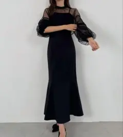 JUNOAH チュールボレロ＋フレアキャミワンピース　セット　ブラック　L