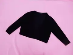 YOKO CHAN ヨーコチャン　シルク異素材使いニットボレロカーディガン黒のサムネイル