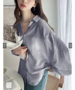 グレイル　新品 dk954 青ストライプシャツ Fサイズ