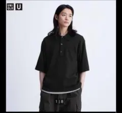 ユニクロユー　ニットポロシャツ　ブラック　Lサイズ