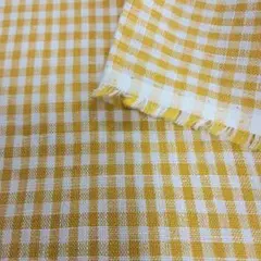 ※O-62-4 コットンリネン チェック イエロー 1m