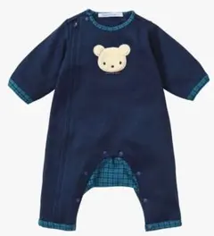 familiar カバーオール ネイビー チェック ファスナー 男の子 くま