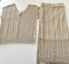 送料込　かぎ編みニット　夏セットアップ　ベージュ