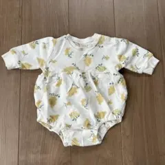 ミモザ　黄色　花柄 ロンパース