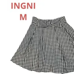 INGNIイングMチェックフレアスカートブラック×ホワイトスカートパンツリボン付