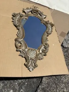 アンティーク なITALY製　バロックスタイル シルバー花柄壁掛けミラー　鏡
