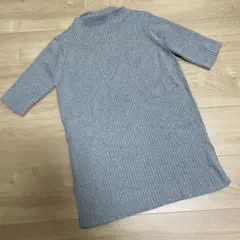 Mila Owen グレー リブ編み ハイネック 半袖ニット