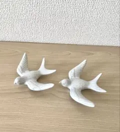 白い鳥 陶器製 置物・壁掛け 2個セット