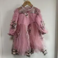 花柄刺繍110 ドレス 長袖チュールワンピース