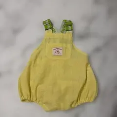 イエロー チェック柄 ロンパース 60-70cm