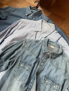 ユニクロ３点セット　ギンガム デニム長袖シャツ ボタンポケット付き