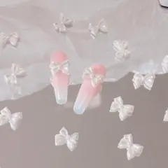 白 リボン 30個 まとめ売り ネイルパーツ デコパーツ オーロラ ミニパーツ