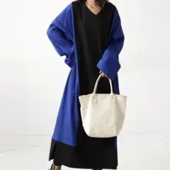 アンティカ　リブ切替　Vネックワンピース