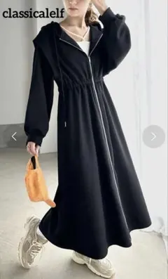 classicalelf カジュアル ２way ロングパーカーワンピ　ブラック