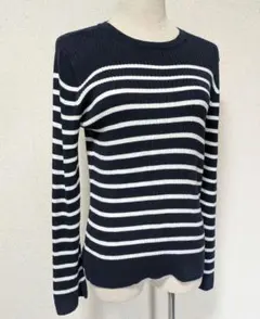 無印良品コットンシルクボーダーニット Lネイビー