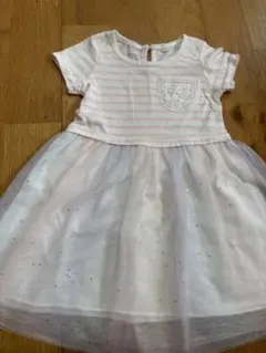 半袖ワンピース ピンクと白のストライプ　110cm