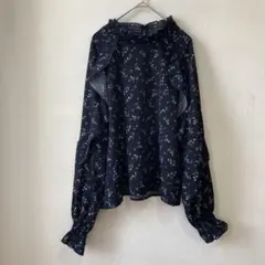 r.p.s　花柄　シフォンブラウス　フリルネック　プルオーバー（M）