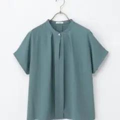 Honeys バンドカラーブラウス ブルーグリーン