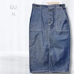 GU ジーユー デニムフロントボタンナロースカート XL スリット 美シルエットのサムネイル