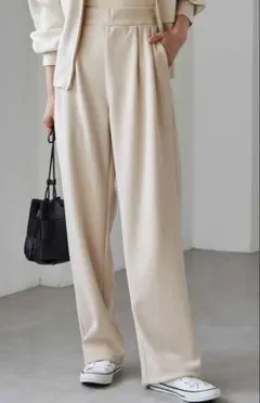 ラナン RANAN あったか裏ベロアニットコールワイドパンツ（グレージュ）