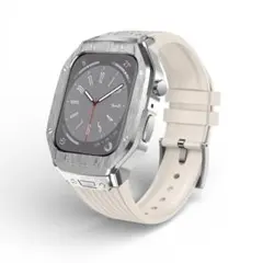 アップルウォッチ バンド ケース 一体型 シルバー オフホワイト 44/45mm