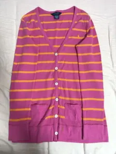 Ralph Lauren XL ピンク・オレンジストライプカーディガン