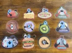 パペットスンスン　クリアステッカーシール　ドーナツ　フルーツ　チーズ　ピザ