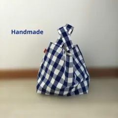 ハンドメイド＊青と白のブロックチェックトートバッグ/エコバッグ/C＆S