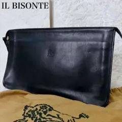 美品　イルビゾンテ　セカンドバッグ　レザー　保存袋付き　ロゴ型押し　ブラック