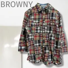 k【ブラウニー】チェックシャツ/美品 綿100% カジュアル 羽織り 着回し