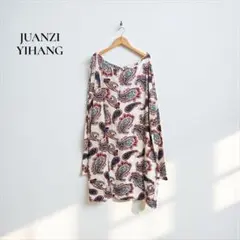 カットソー 【L〜XL】 チュニック　総柄　ペイズリー柄 個性的　b502