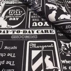 ✿【FUWARI・染布】CATS NEWS<オックス> 生地 はぎれ[黒×白]