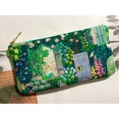 ハンドメイド　ユキエモン　シークレットガーデン　少し大きめ　フラット　ペンケース