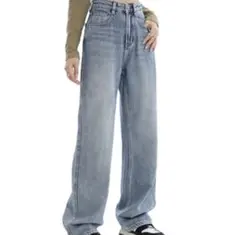 レディース　ライトブルー　ストレート　デニム　パンツ　M