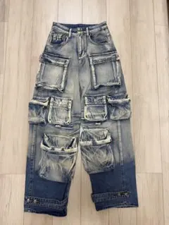 ZARA デニム カーゴパンツ 鬼太 エイジング加工 y2k グランジ 即完品 ZARA デニム カーゴパンツ 鬼太 エイジング加工 y2k グランジ