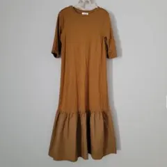 美品★Coeur sucre QVC　異素材ロングワンピース　七分丈　フリル　S